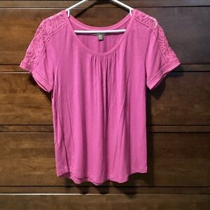 Tommy Bahama Pink Short Sleeve Crochet Yoke Tee